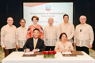 Government officials witnessed the signing of Memorandum of Understanding between Chevron Philippines Inc. and Batangas Land Company Inc. From left to right Government Corporate Counsel Justice Rogel scaled