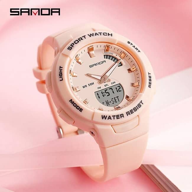SANDA Luxury Women Digital Green Watch Multifunction Waterproof Women Watch