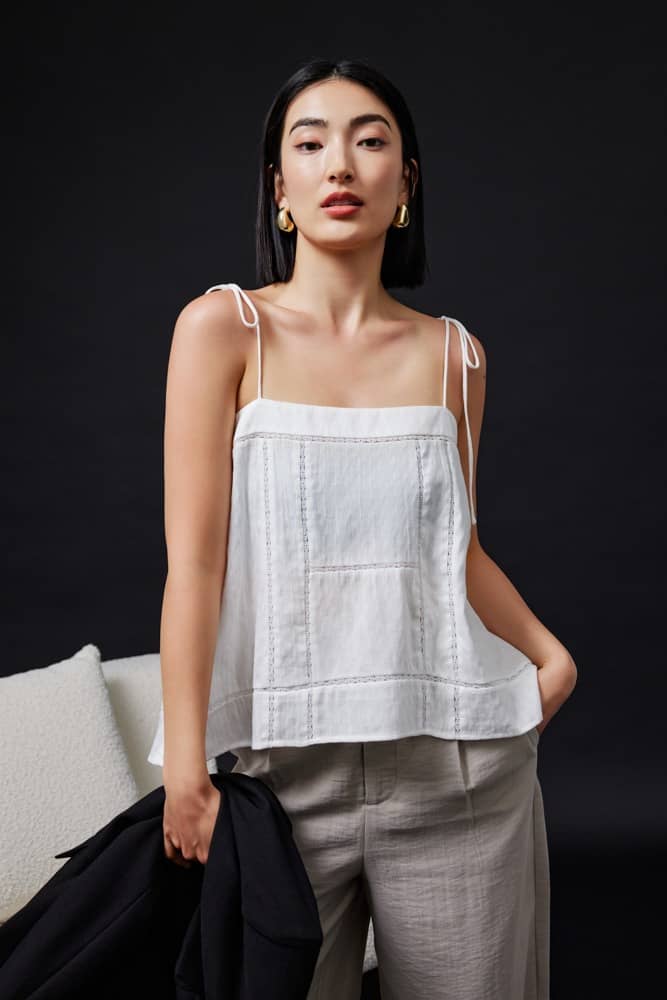 Cotton Panelled Camisole Top (White) and Tailored Straight Leg Pants (Light Grey) jpg
