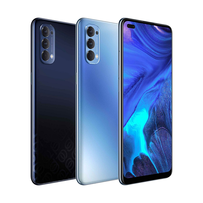 The new OPPO Reno 4 in Space Black and Galactic Blue