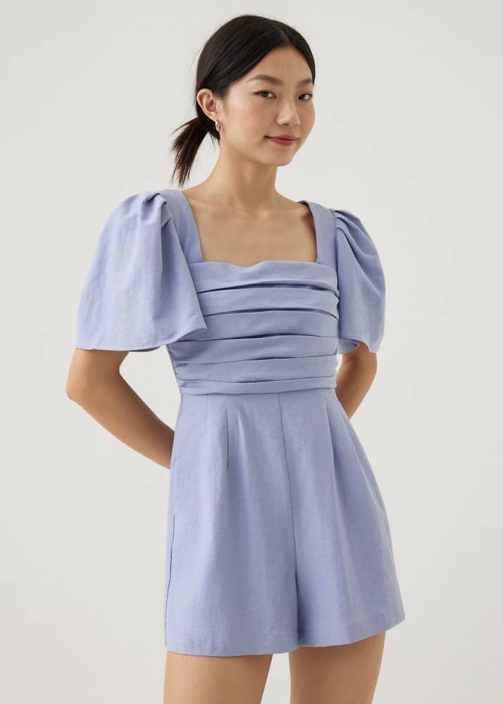 Love Bonito Archive Sale Jia Pleated Flare Sleeve Romper in Periwinkle